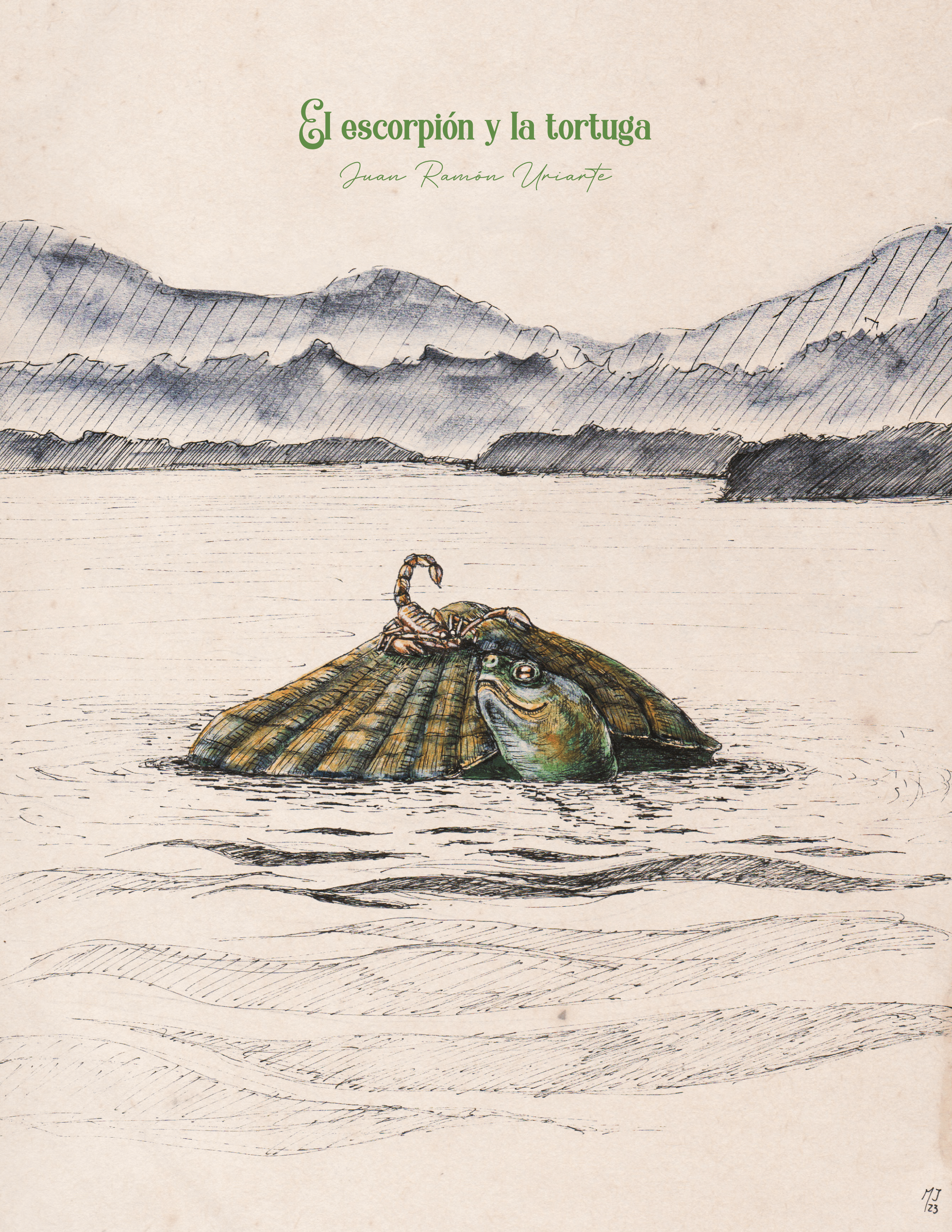 Ilustración del audiotexto el escorpión y la tortuga